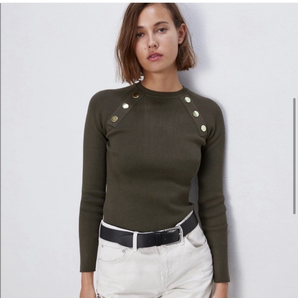Zara green ribbed top‎